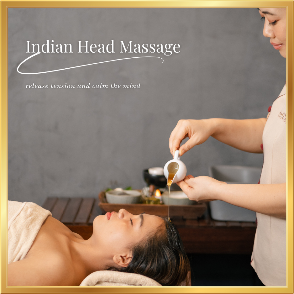 Indian head massage treatment using warm oil to relax the scalp and mind at Chaba Prai Massage and Spa
