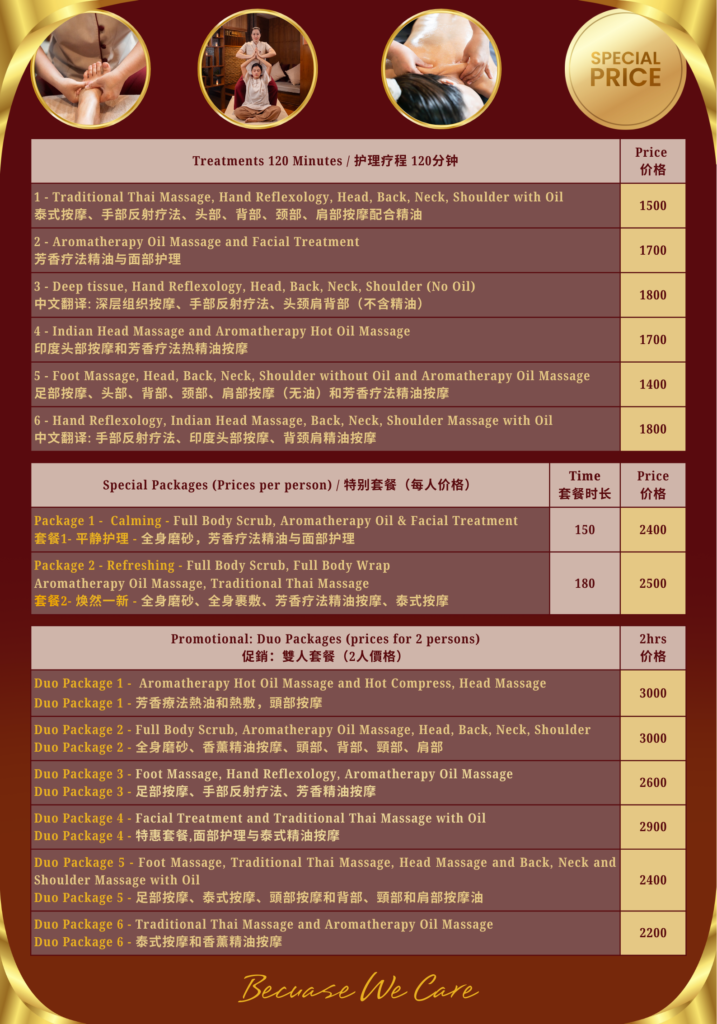 Special massage packages and duo massage prices at ChabaPrai Massage and Spa