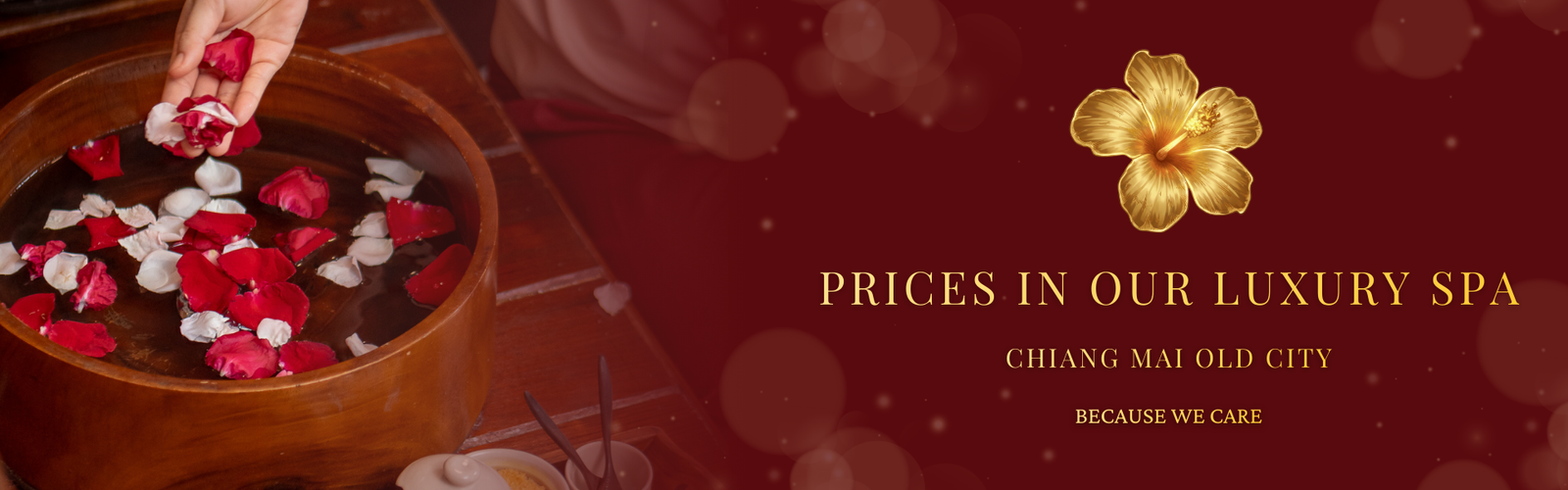 Luxury spa atmosphere with flower bowl at ChabaPrai Massage and Spa in Chiang Mai Old City