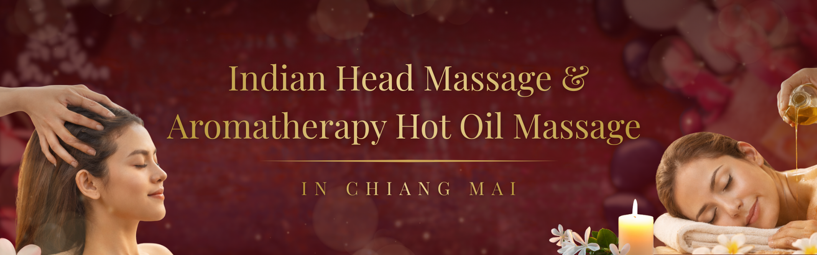 Indian head massage and aromatherapy hot oil massage performed in a relaxing spa environment in Chiang Mai